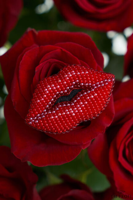 Брошки ручної роботи – Губи, шприц у губах (для косметолога)