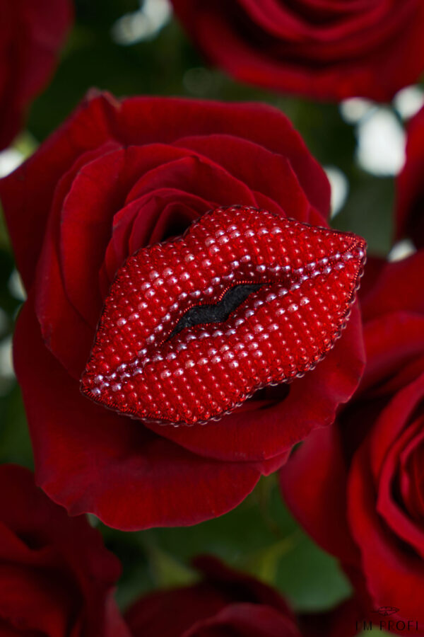 Брошки ручної роботи – Губи, шприц у губах (для косметолога)