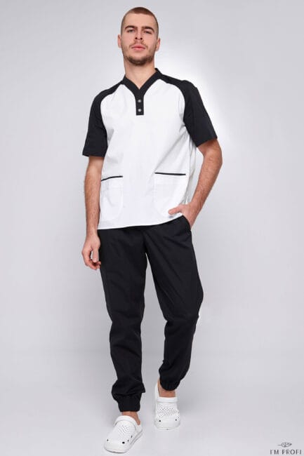 Improfi P109 Mens Scrub Set Black White 01