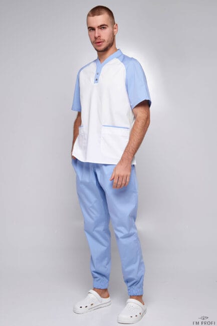 Improfi P109 Mens Scrub Set Blue White 01