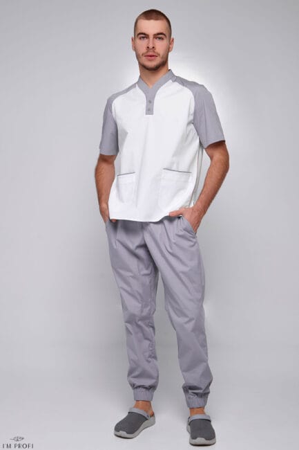 Improfi P109 Mens Scrub Set Grey White 01