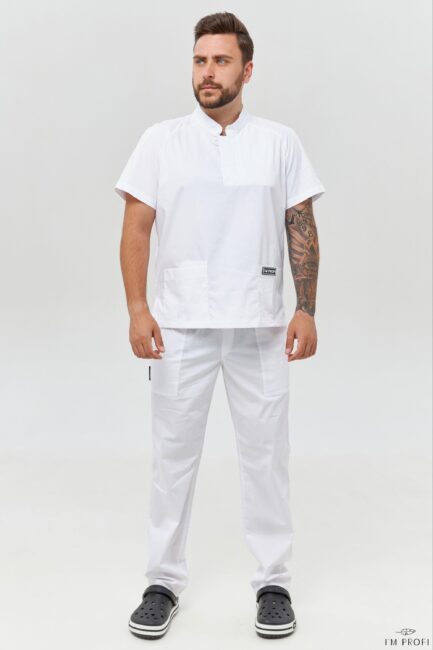 Improfi P129 Mens Scrub Set White 01
