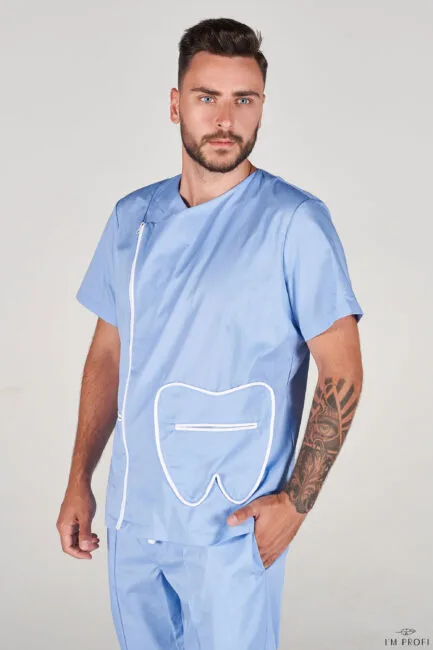 Improfi P137t Mens Scrub Top Light Blue 01
