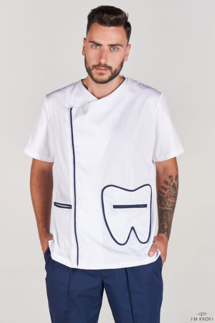 Improfi P137t Mens Scrub Top White Blue 01