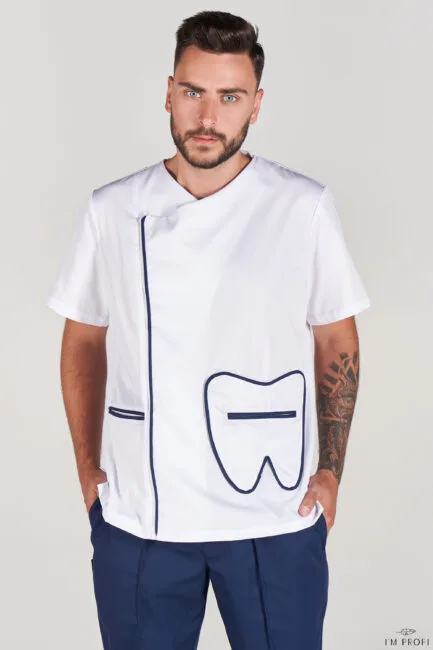 Improfi P137t Mens Scrub Top White Blue 01