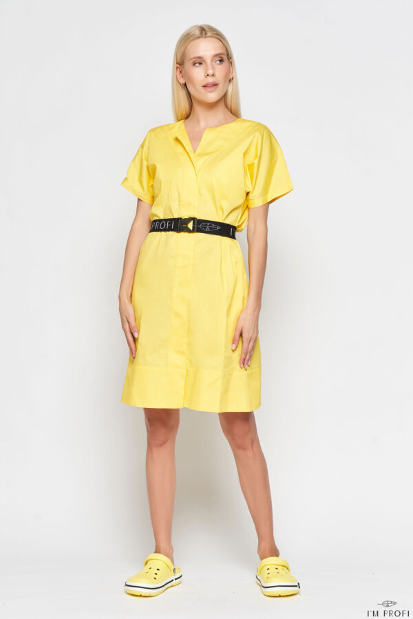 Плаття б'юті-майстра з фірмовим поясом – P125 - Жовтий