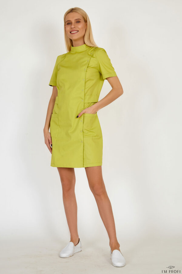 Халат медичний з асиметричною застібкою – P120 - Лаймовий