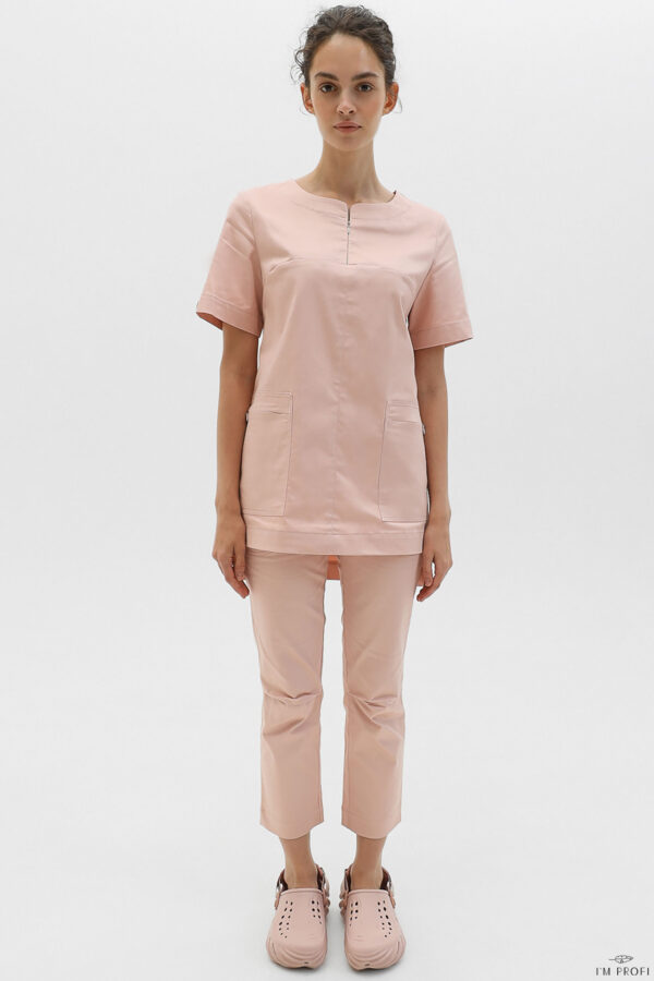 Жіночий медичний костюм – P267 - Пудровий