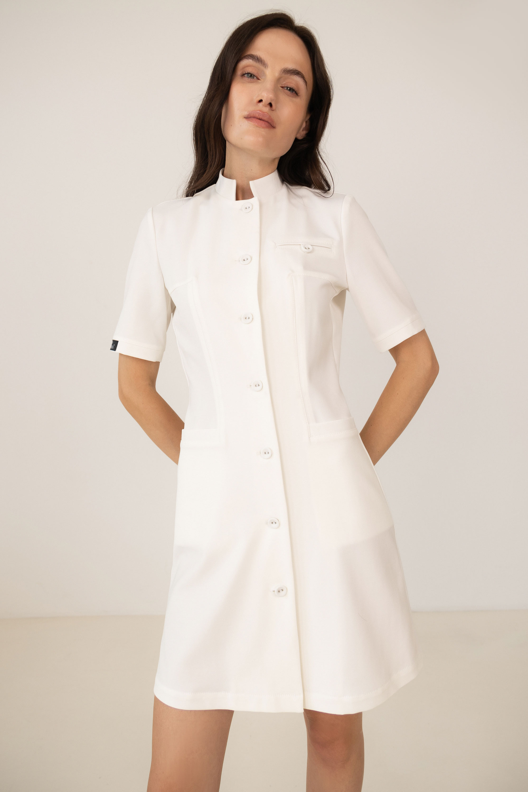 Жіночий медичний халат з італійської тканини Гучі – P291 - Зображення 3