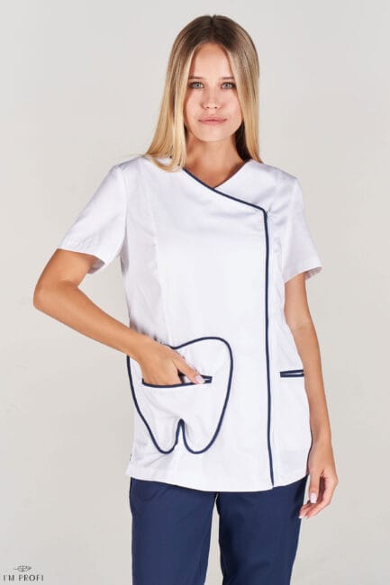 Improfi P127t Scrub Top White Blue 01